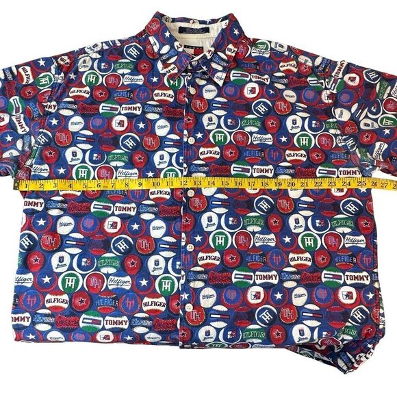 Vintage Tommy Jeans All Over AOP Baseball Button Shirt 90s Streetwear Size XL - Picture 6 of 12